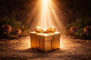 Light descending from heaven over a gift